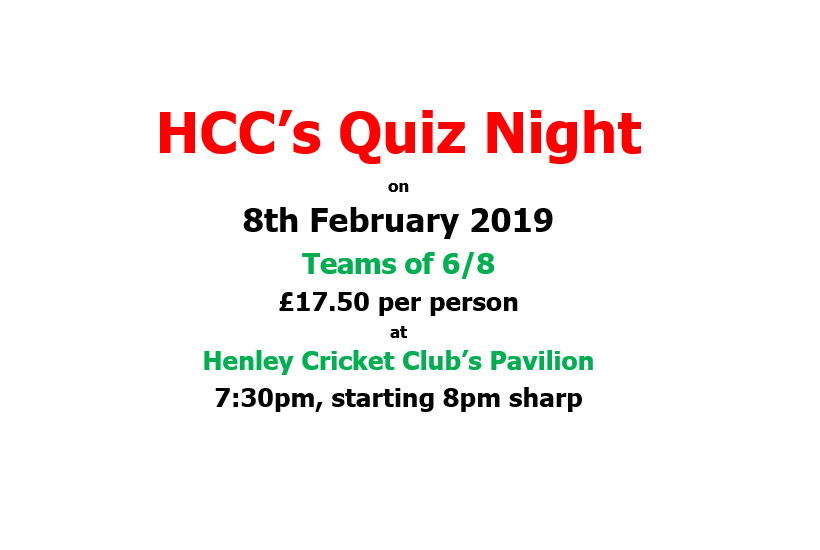 Henley Cricket  Club Quiz Night - 8th February 2019